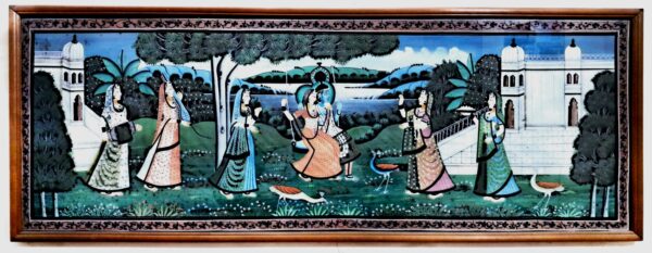 Decorative Handcrafted Painting on Silk "Radha Krishna" Multicolor Wall Decor