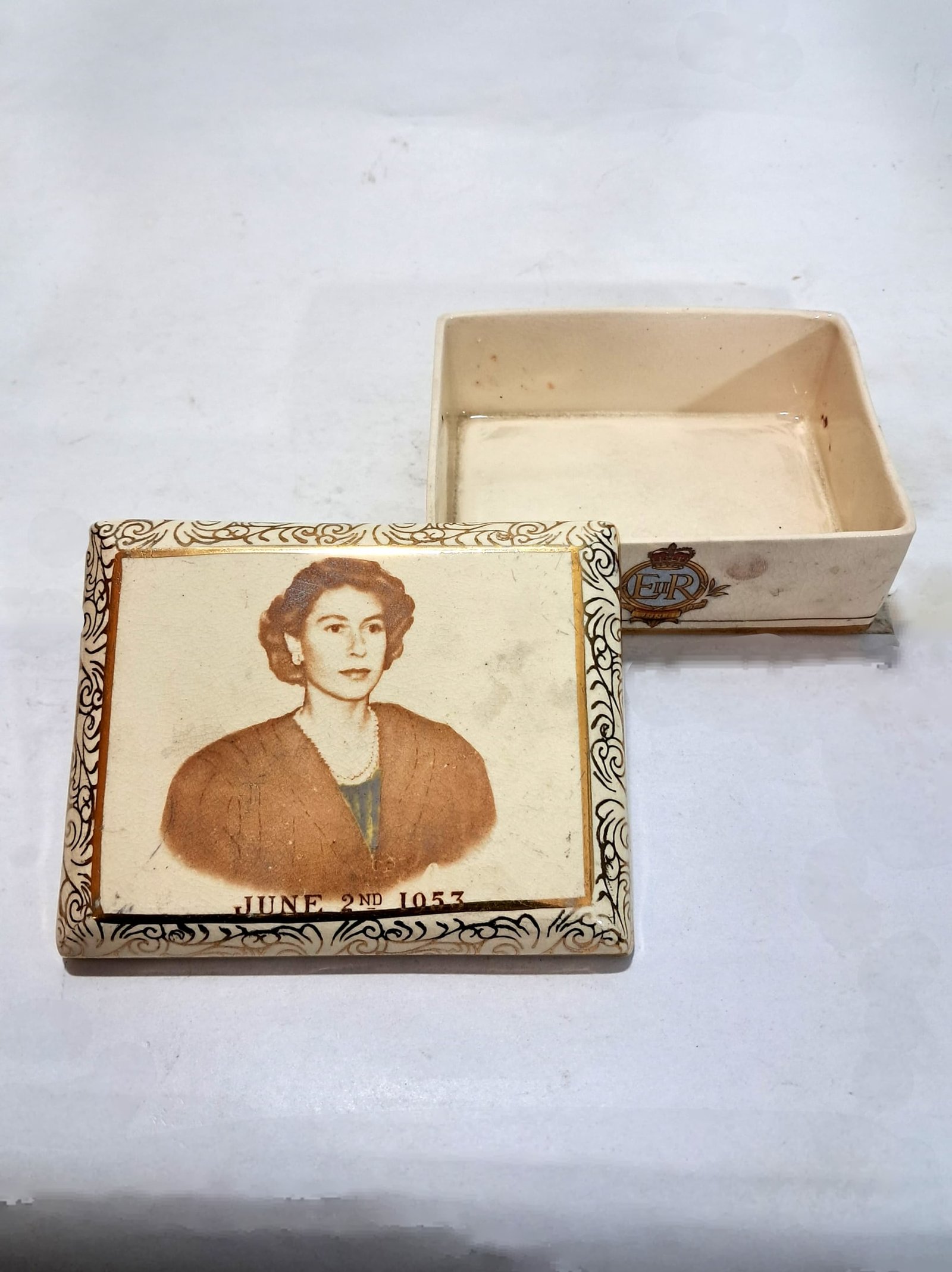 Arthur Wood Queen Elizabeth II Coronation Ceramic Candy Box (1953)