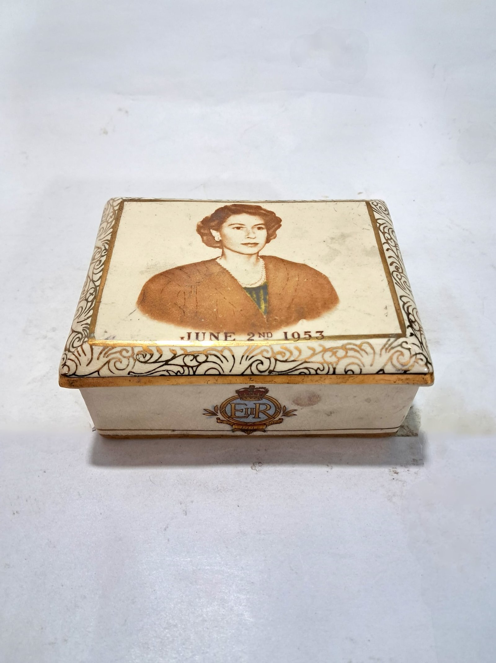Arthur Wood Queen Elizabeth II Coronation Ceramic Candy Box (1953)