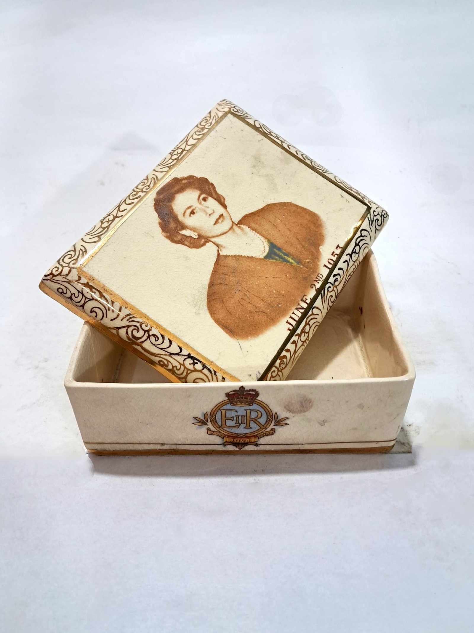 Arthur Wood Queen Elizabeth II Coronation Ceramic Candy Box (1953)