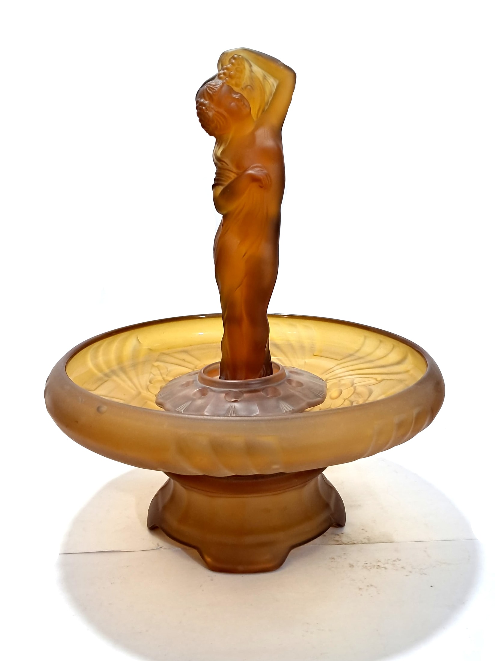 Frosted Amber Glass Lady Centrepiece by Sowerby