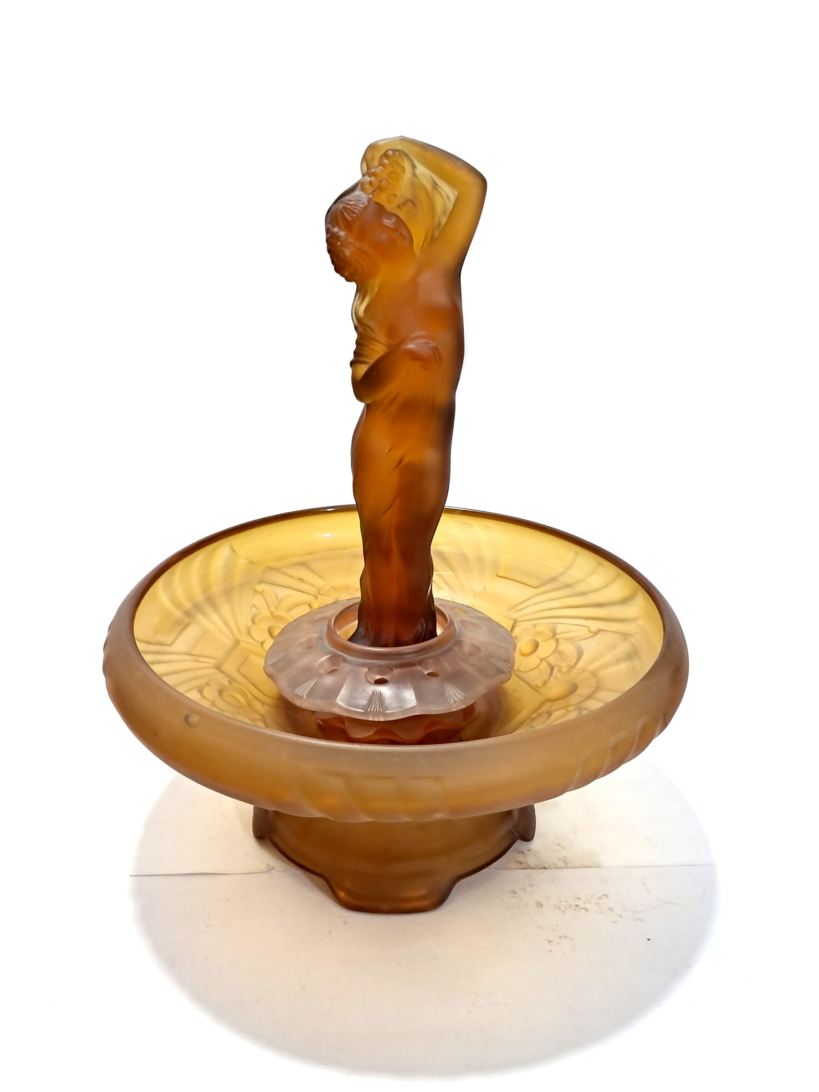 Frosted Amber Glass Lady Centrepiece by Sowerby