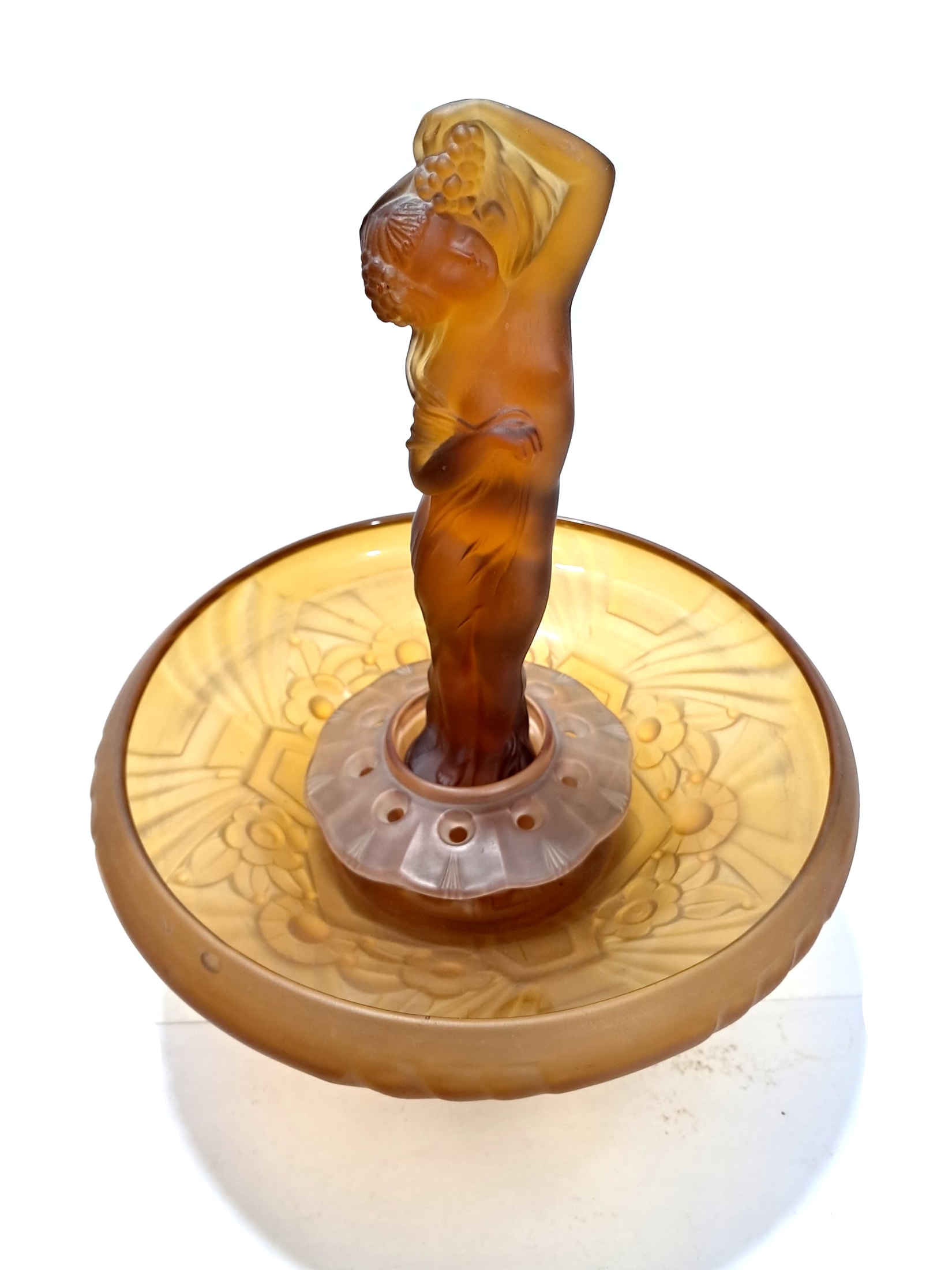 Frosted Amber Glass Lady Centrepiece by Sowerby