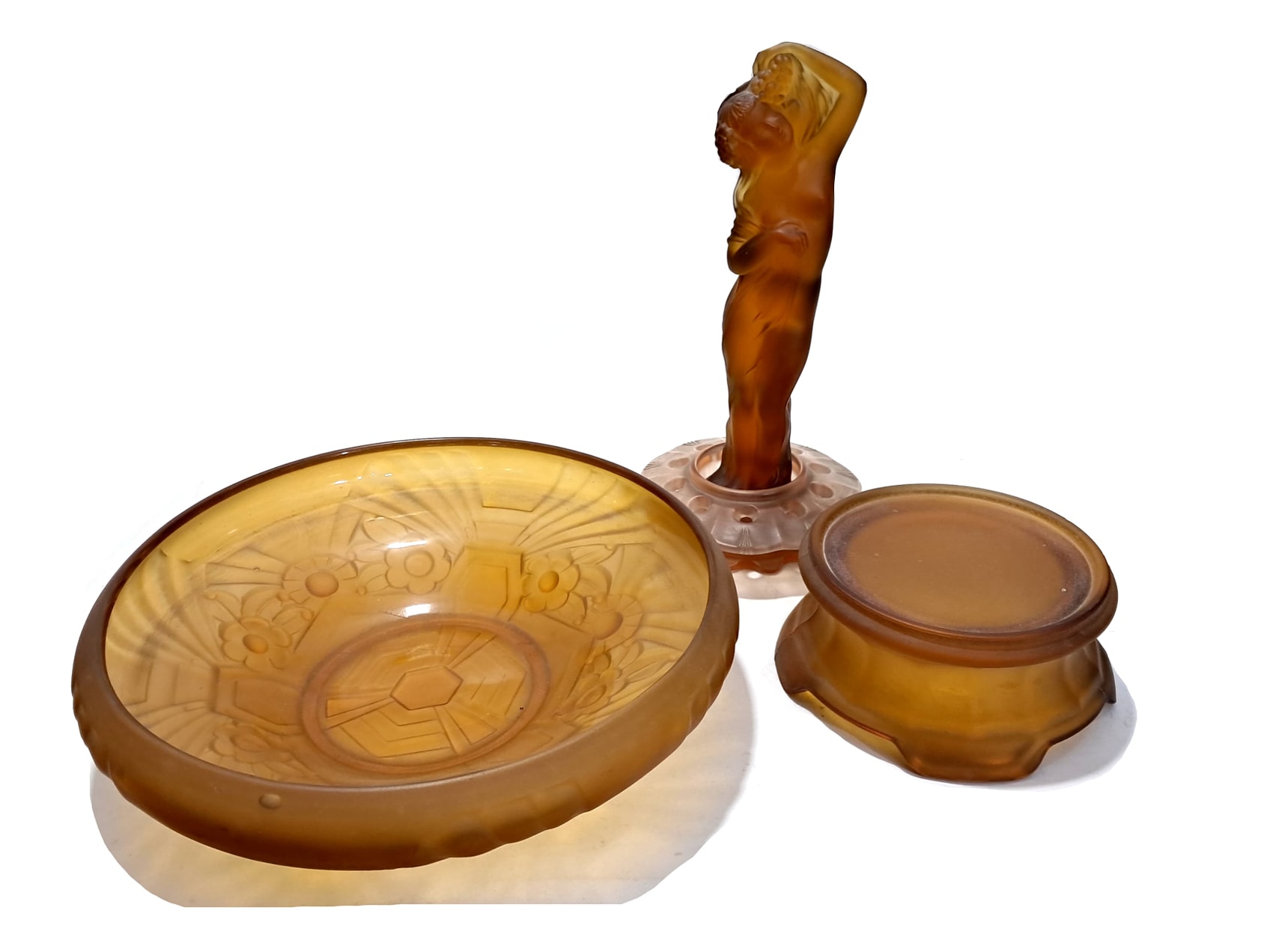 Frosted Amber Glass Lady Centrepiece by Sowerby