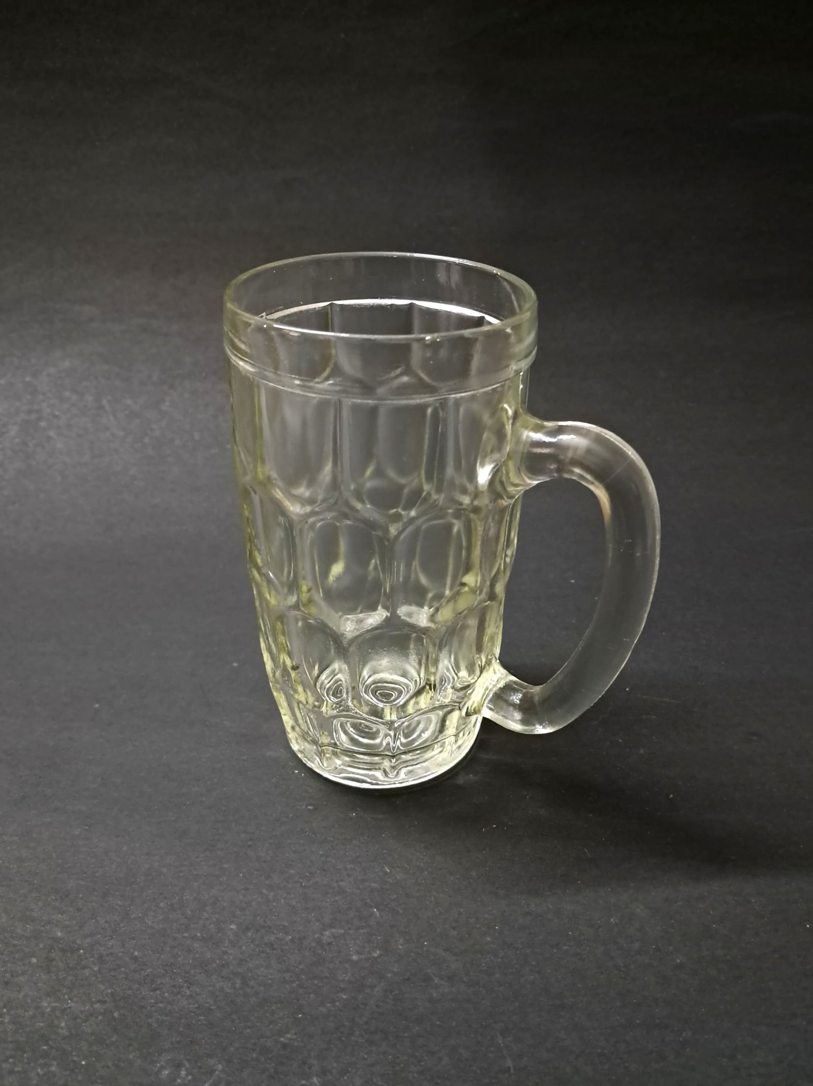 Vintage Clear Glass Beer Mug – Textured Pattern with Sturdy Handle