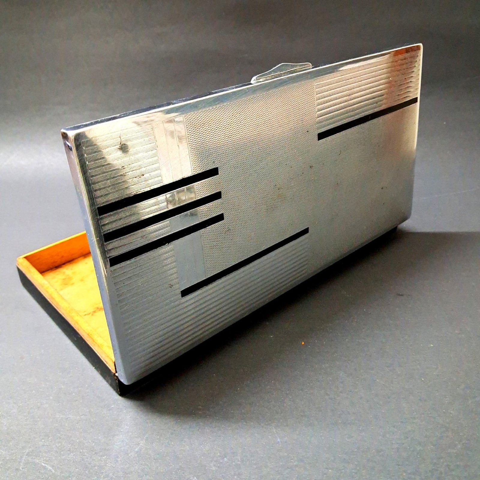 Vintage 1940s Black & Silver Art Deco Cigarette Box