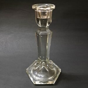 Vintage Crystal Glass Candlestick Holder – Faceted Hexagonal Base & Elegant Stem