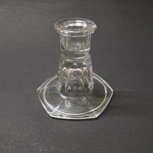 Vintage Crystal Glass Candlestick Holder – Faceted Octagonal Base & Decorative Fluted Stem
