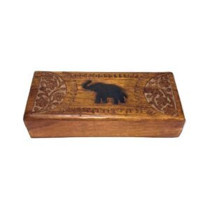 Vintage Hand-Carved Wooden Cigar Box with Elephant & Floral Motifs