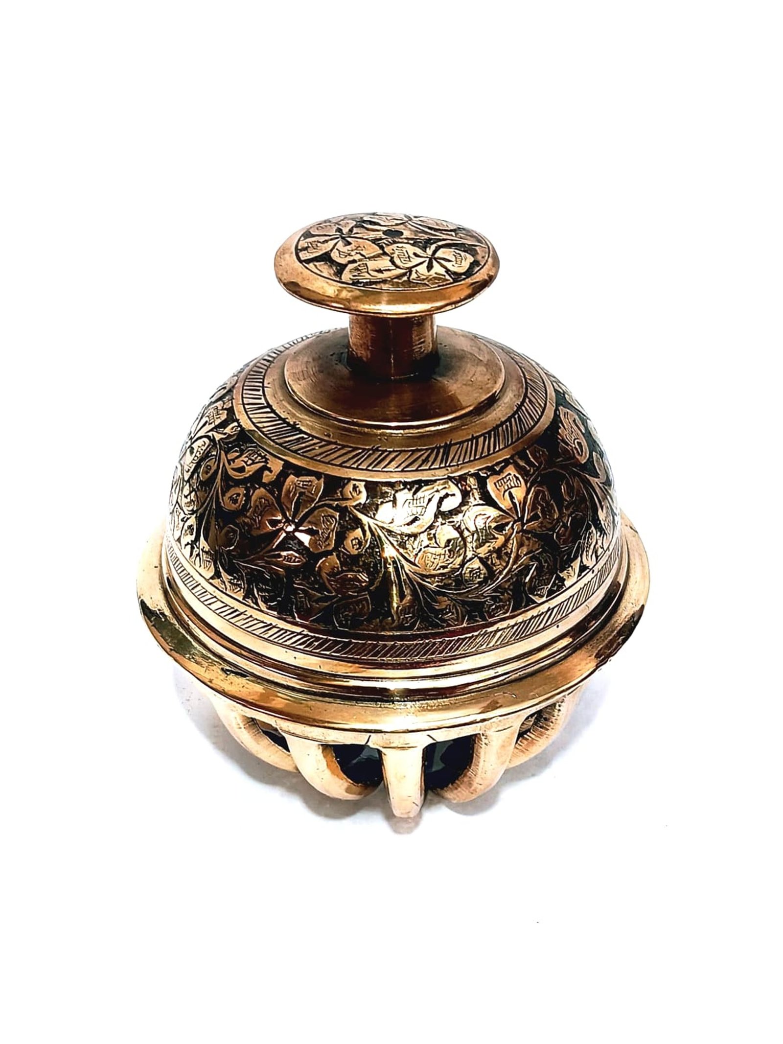 Vintage Brass Elephant Claw Bell – Ornate Engraved Decorative Collectible