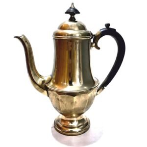 Vintage Edwardian Brass Coffee Pot – Antique Coffee Server with Dark Wooden Handle & Hinged Lid
