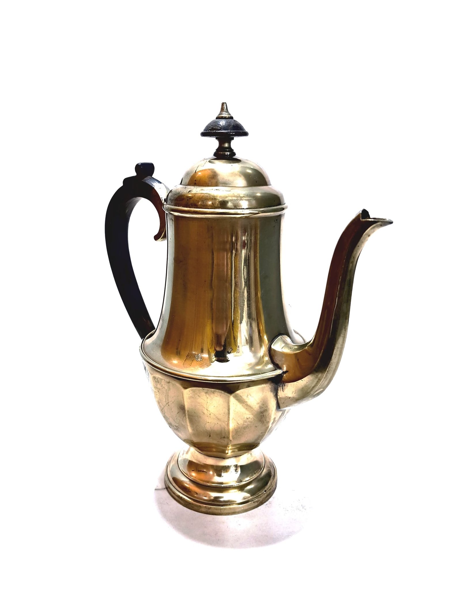 Vintage Edwardian Brass Coffee Pot – Antique Coffee Server with Dark Wooden Handle & Hinged Lid