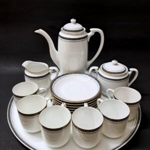 Vintage Coffee Set with Tray – R.C. Made in Japan | Black & White Checkered Design