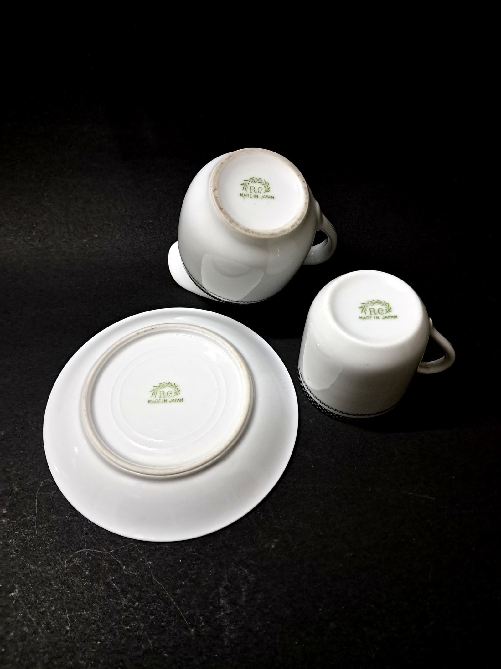 Vintage Coffee Set with Tray – R.C. Made in Japan | Black & White Checkered Design