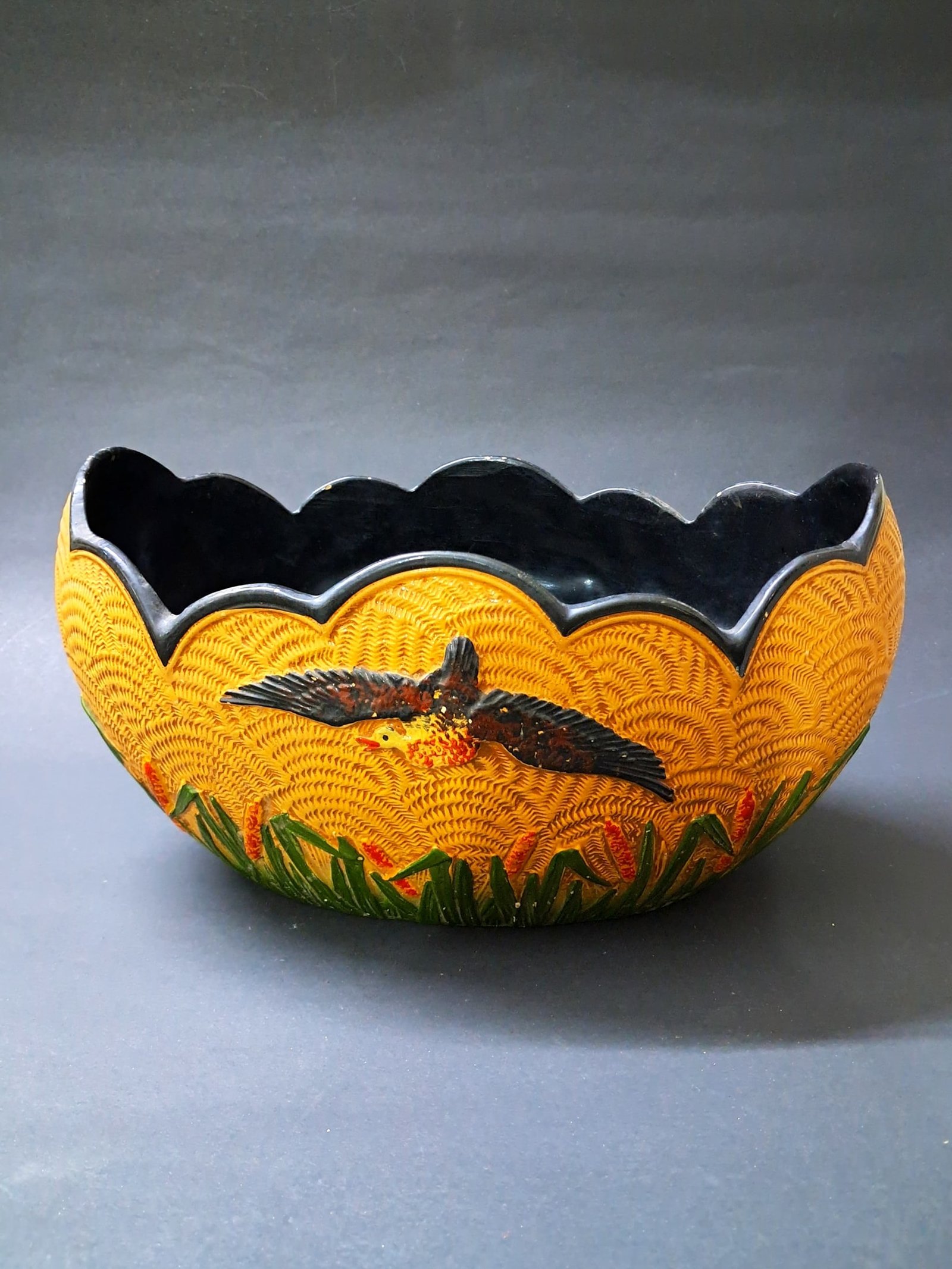 Vintage Wild Duck Ware Oval Bowl | Hand-Painted English Ceramic Fruit Bowl | Mallard Duck & Reeds Design | Registered No. 769285 | Made in England