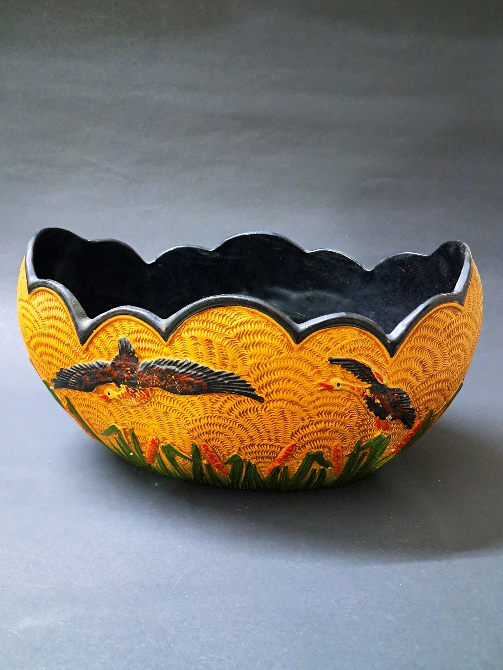 Vintage Wild Duck Ware Oval Bowl | Hand-Painted English Ceramic Fruit Bowl | Mallard Duck & Reeds Design | Registered No. 769285 | Made in England