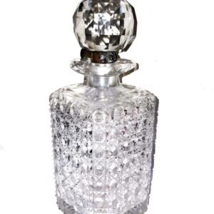 Rare Victorian / Edwardian Diamond-Cut Glass Decanter with Faceted Globe Stopper