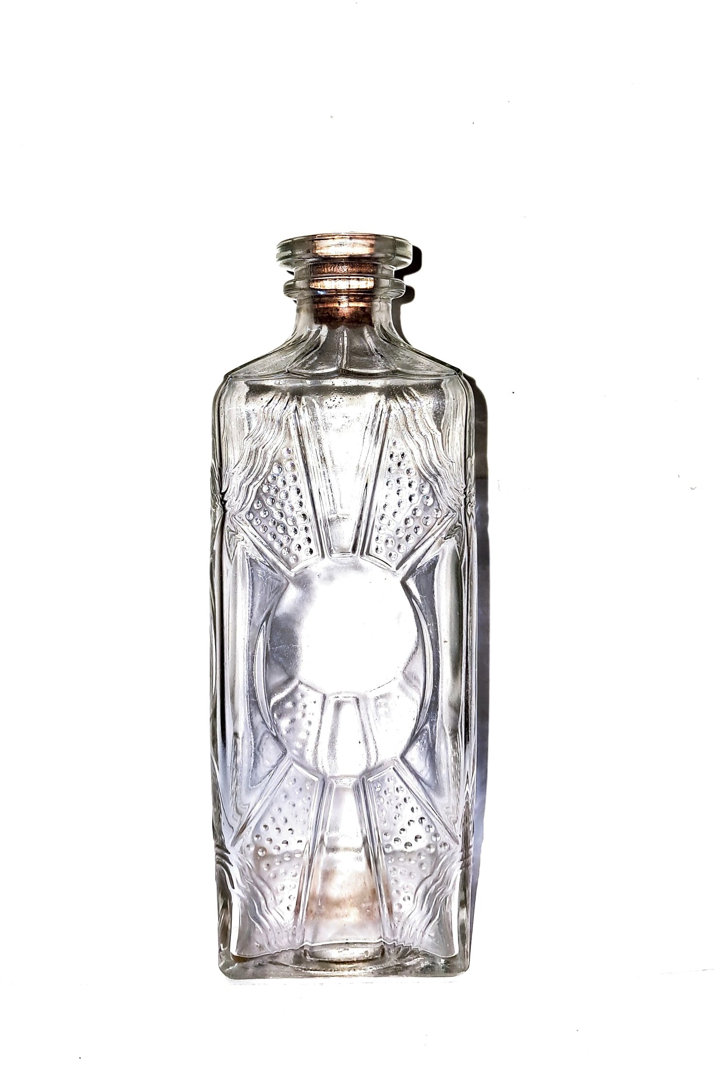 Vintage Clear Glass Decanter | Geometric Art Deco Style Barware