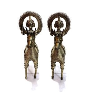 The Brass Gump – Pair of Dhokra Brass Horses with Warriors | Bastar Tribal Art