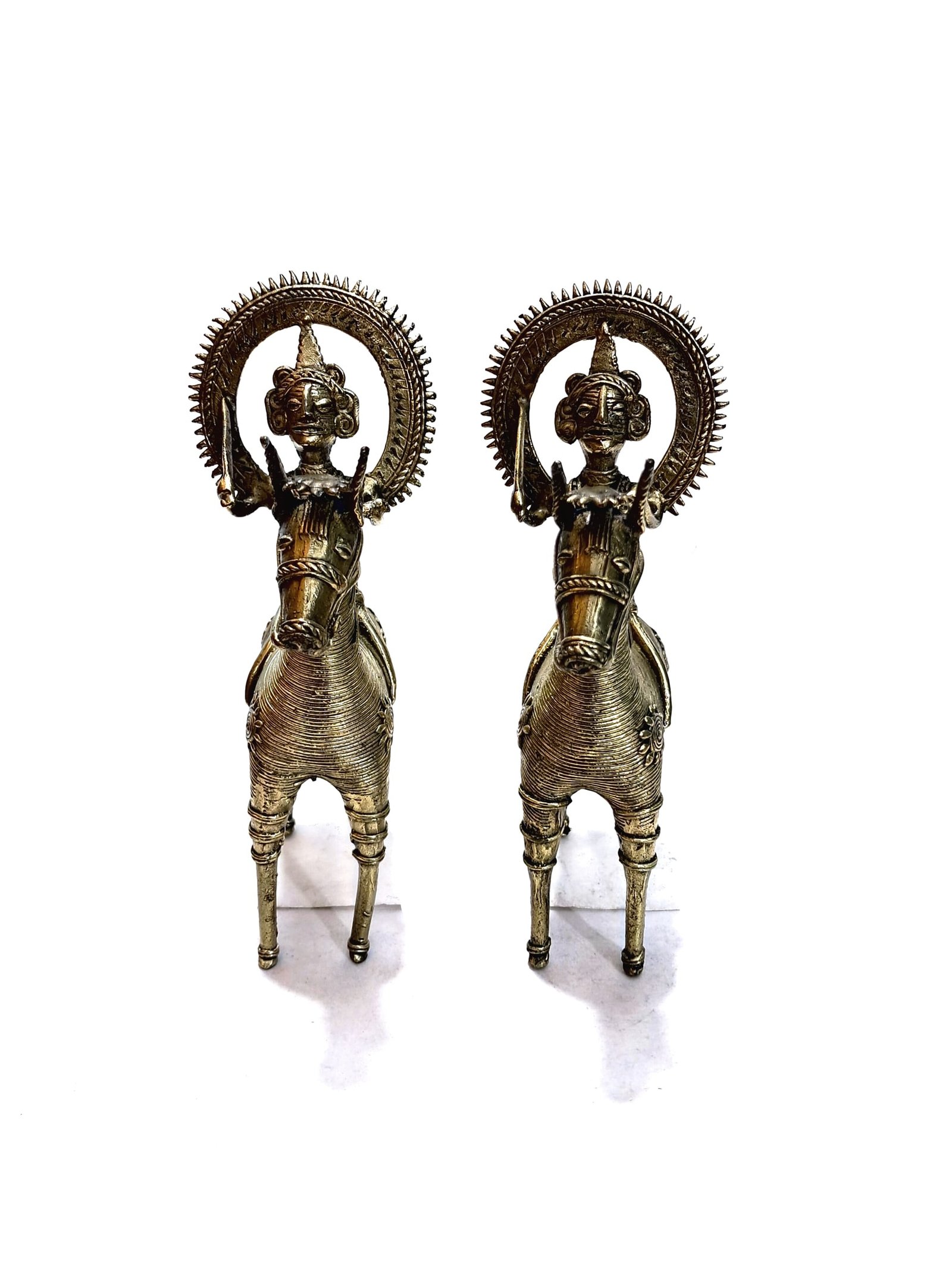 The Brass Gump – Pair of Dhokra Brass Horses with Warriors | Bastar Tribal Art
