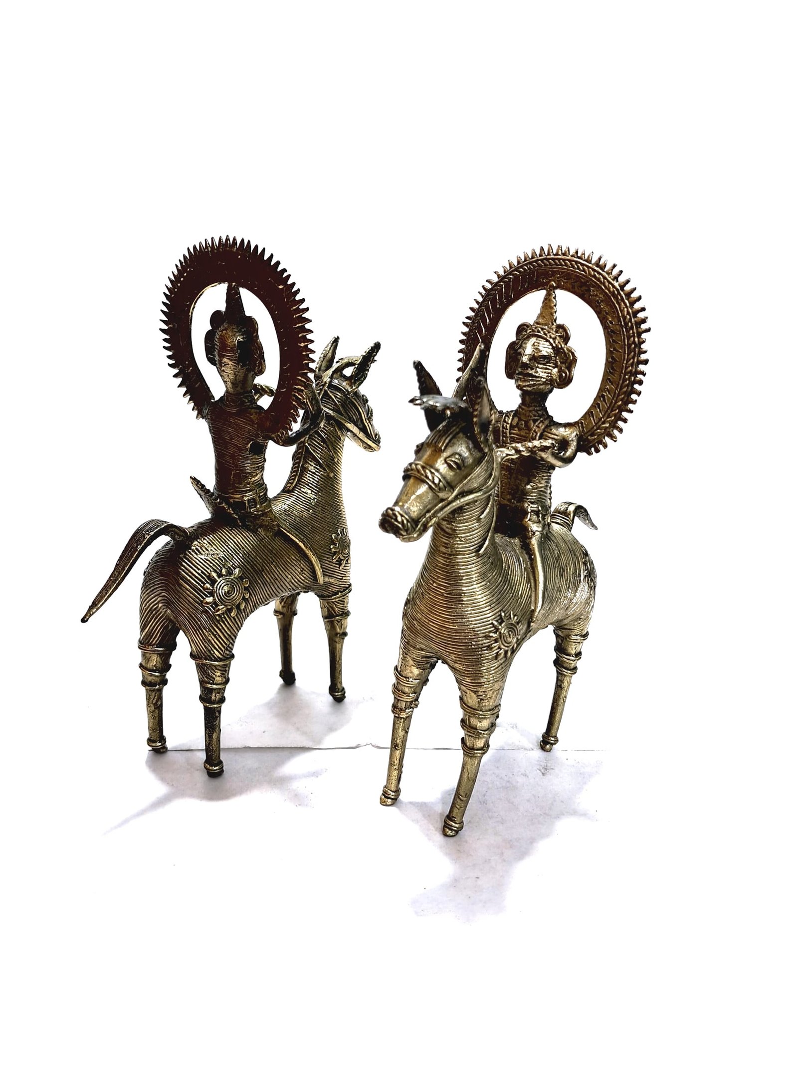 The Brass Gump – Pair of Dhokra Brass Horses with Warriors | Bastar Tribal Art