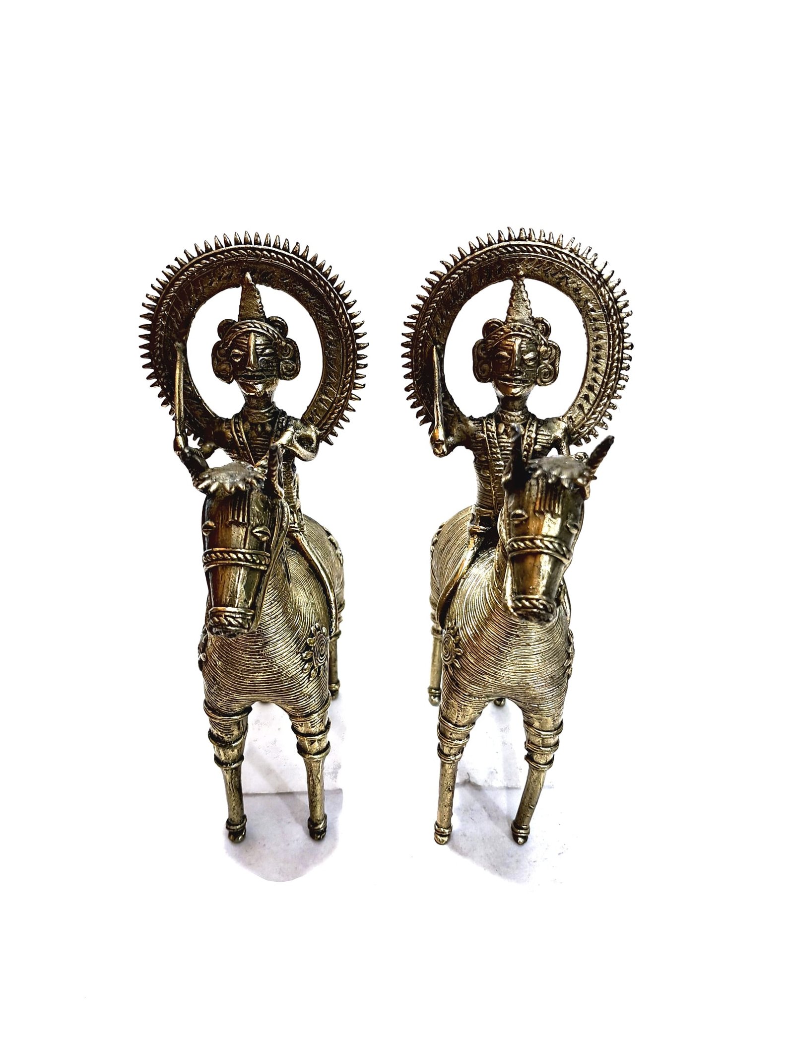 The Brass Gump – Pair of Dhokra Brass Horses with Warriors | Bastar Tribal Art