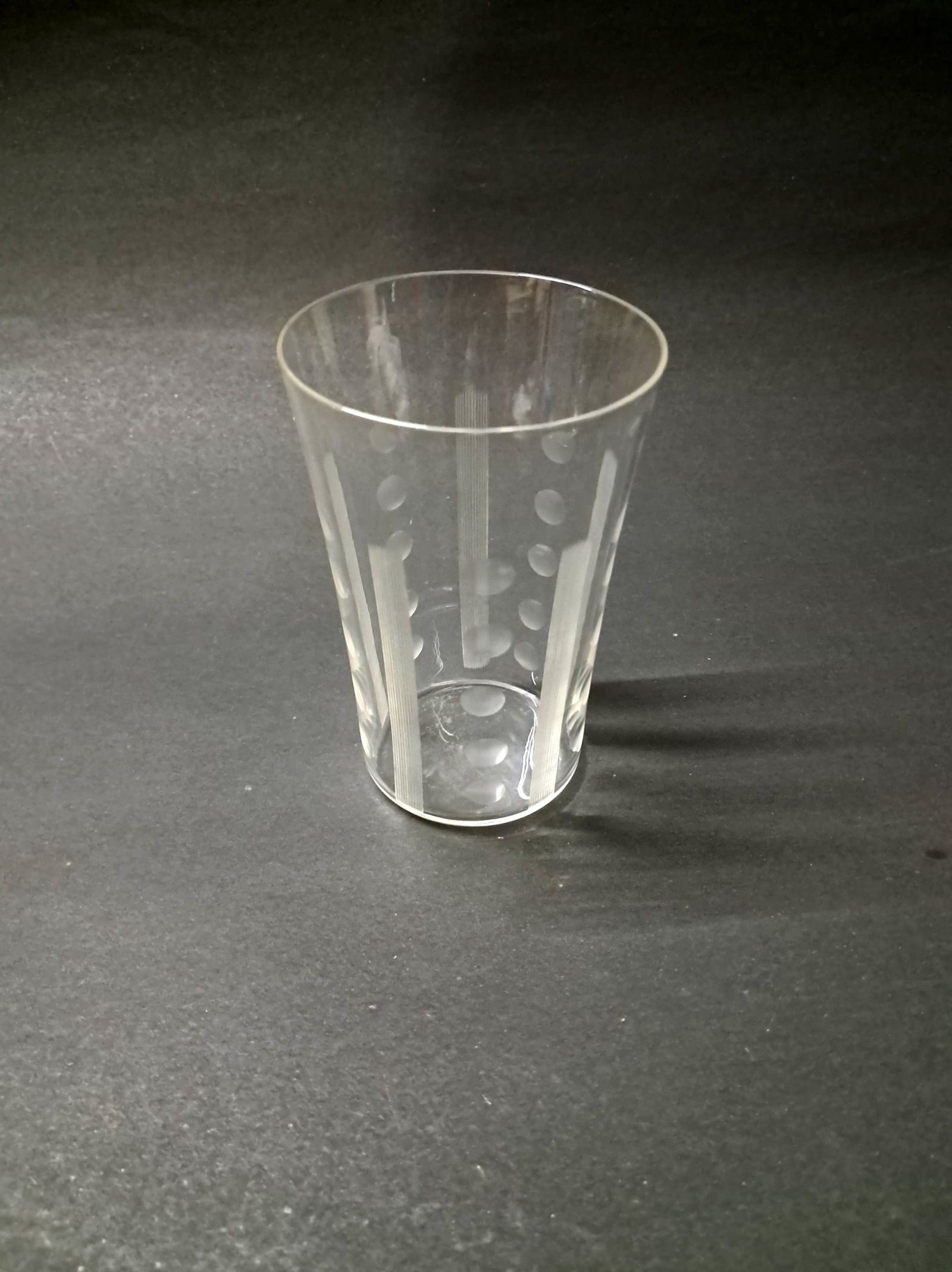 Lot of 6 Vintage Clear Glass Drinking Tumblers – Etched Geometric & Polka Dot Design