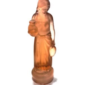 Antique Art Deco Frosted Amber Glass Lady Figurine – Vintage Decorative Sculpture