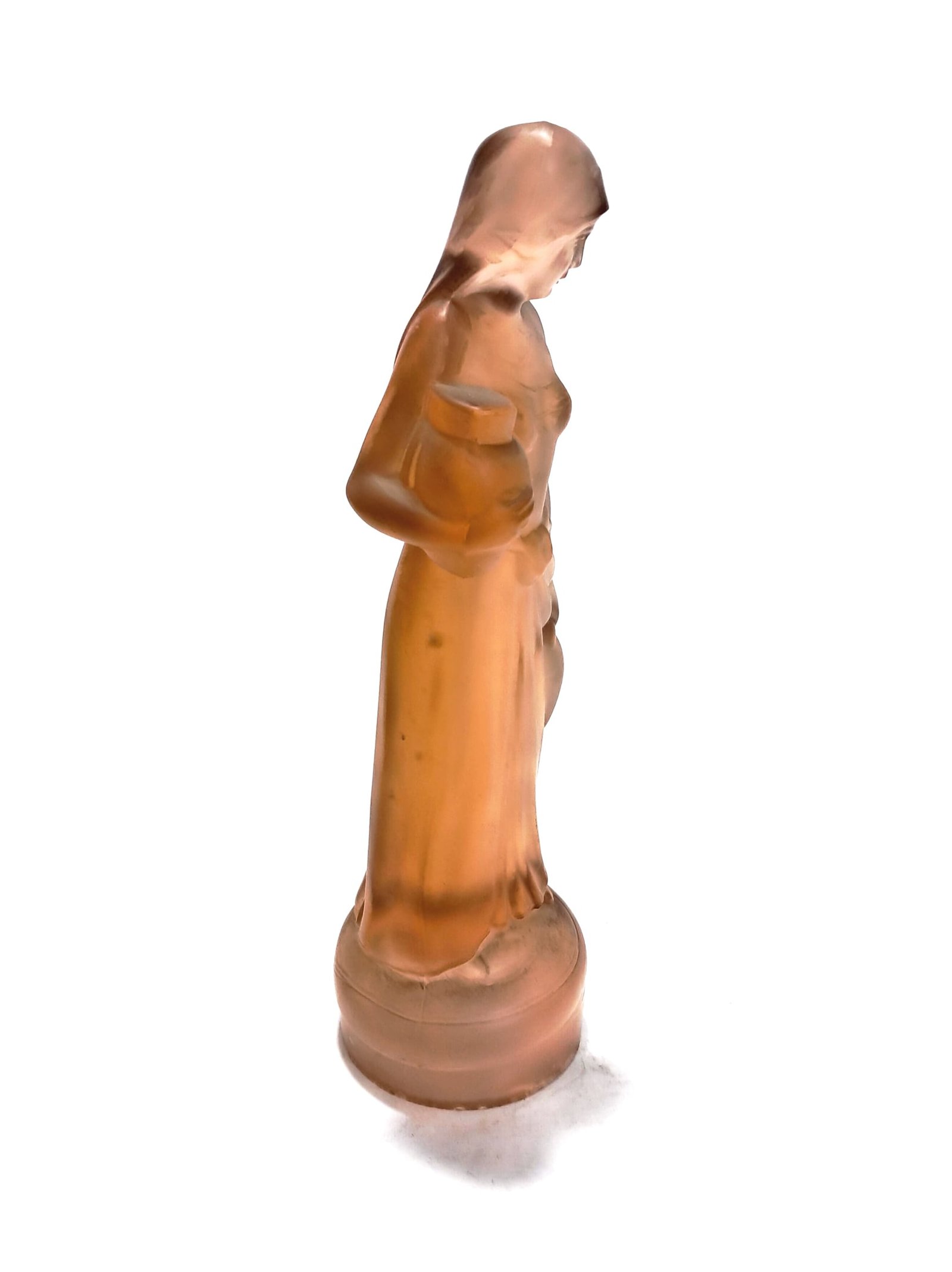 Antique Art Deco Frosted Amber Glass Lady Figurine – Vintage Decorative Sculpture