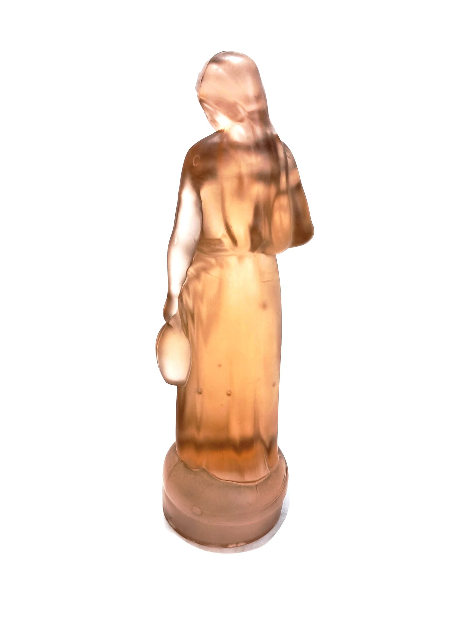 Antique Art Deco Frosted Amber Glass Lady Figurine – Vintage Decorative Sculpture