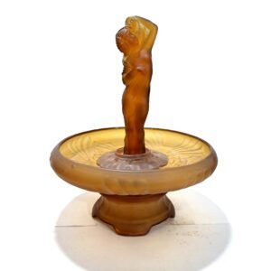 Art Deco Frosted Amber Glass Lady Centrepiece by Sowerby | Vintage Figural Glass