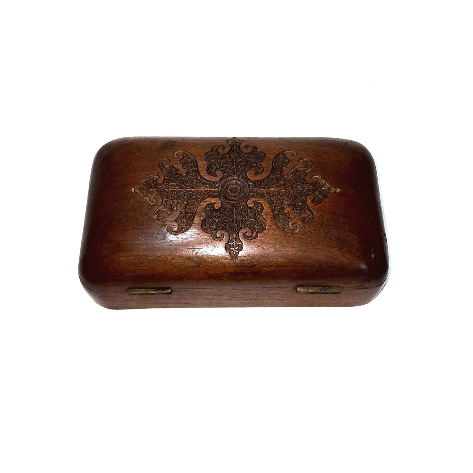 Vintage Hand-Carved Wooden Cigarette Box – Ornate Floral & Scrollwork Design