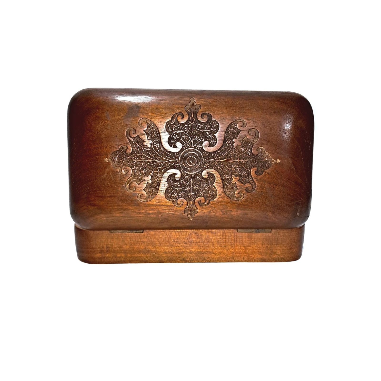 Vintage Hand-Carved Wooden Cigarette Box – Ornate Floral & Scrollwork Design