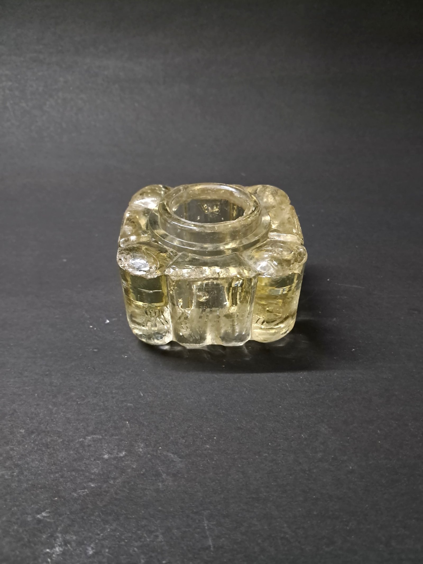 Vintage Heavy Clear Glass “Flower Petal” Design Inkwell – Decorative Desk Writing Accessory