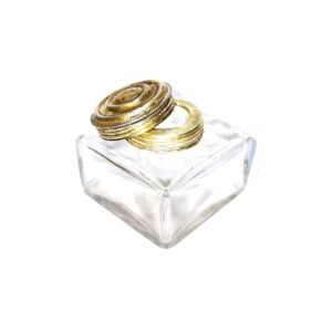 Vintage Clear Glass Ink Pot / Inkwell with Ornate Brass Lid – Antique Desk Writing Accessory