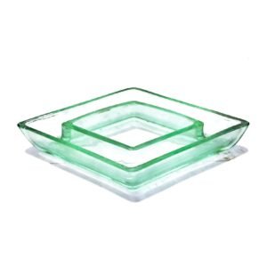 Vintage Art Deco Green Glass Trough Vase | Geometric Vase