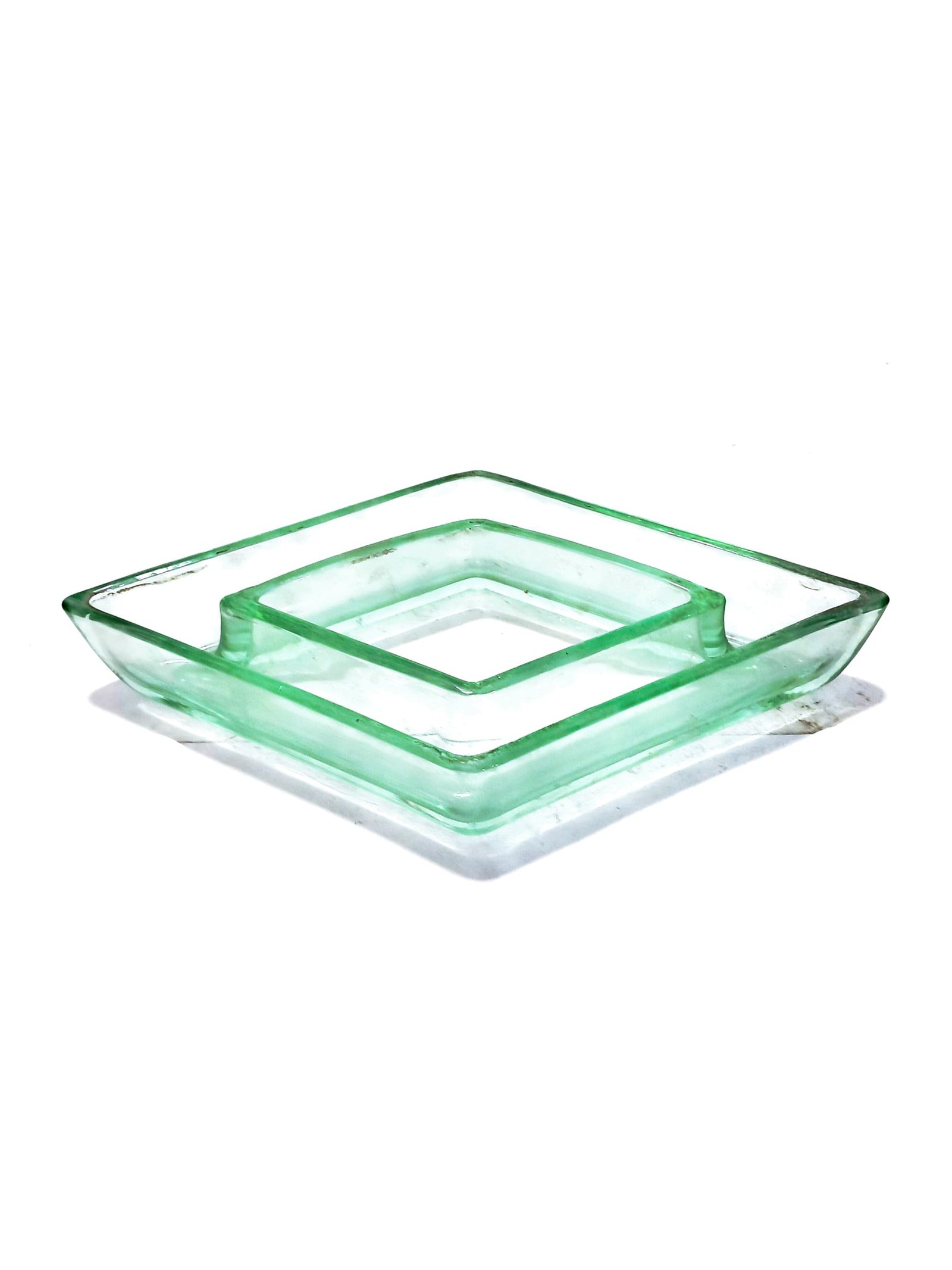 Vintage Art Deco Green Glass Trough Vase | Geometric Vase