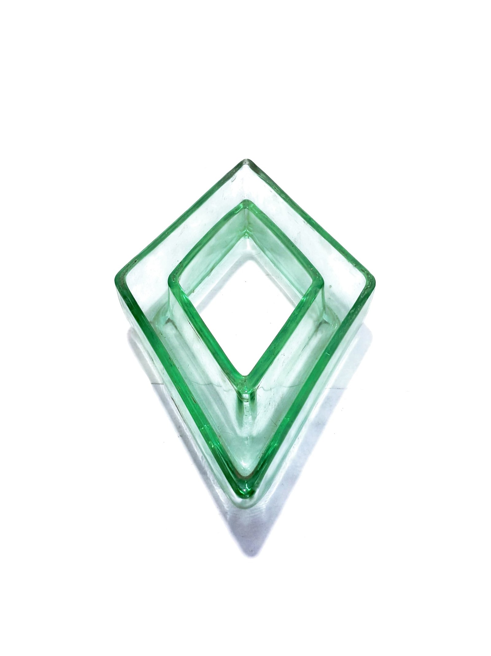 Vintage Art Deco Green Glass Trough Vase | Geometric Vase