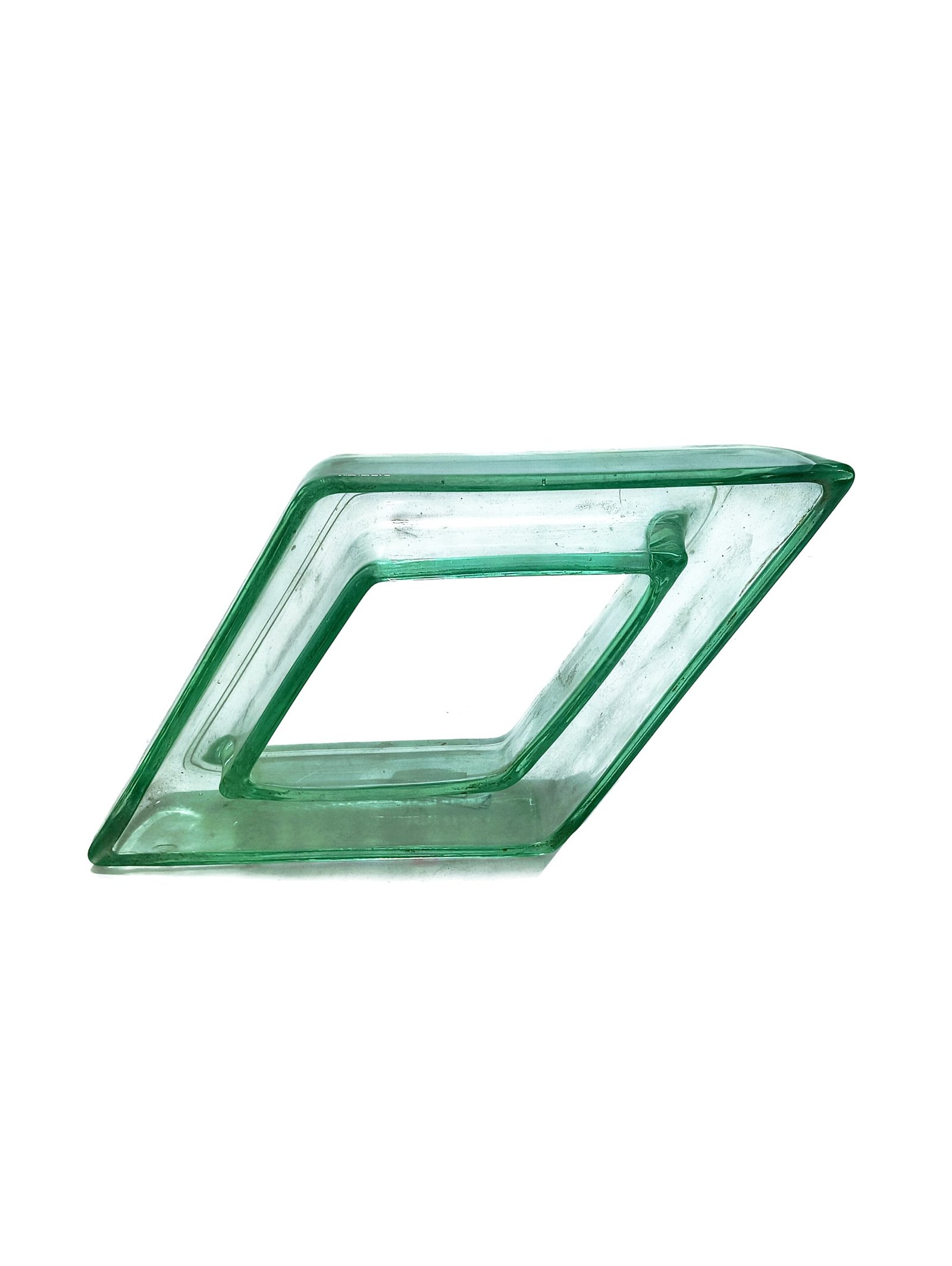 Vintage Art Deco Green Glass Trough Vase | Geometric Vase