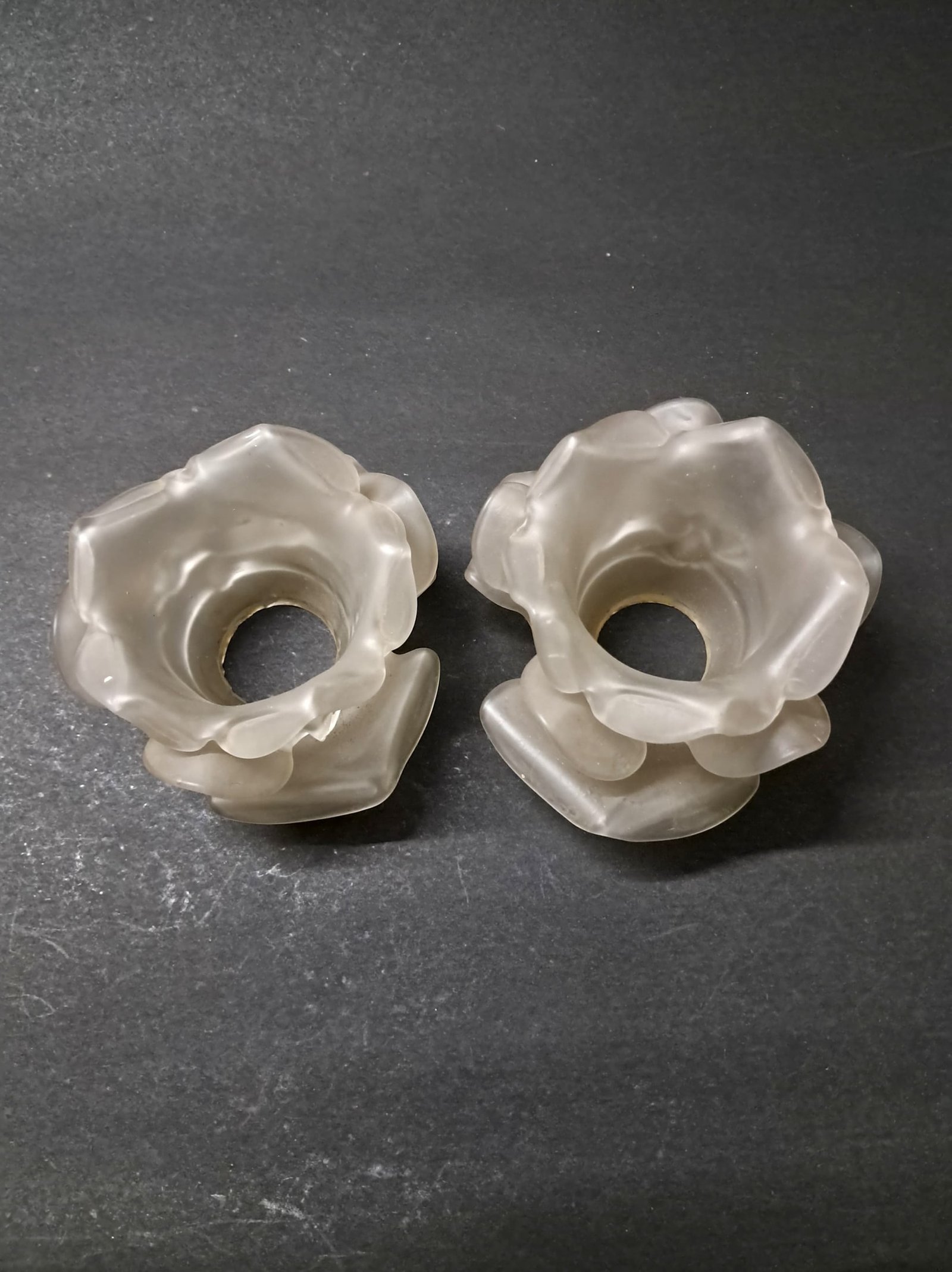 Vintage Pair of Tulip Rose Shape Opalescent Glass Lampshades – Floral Art Glass Shades