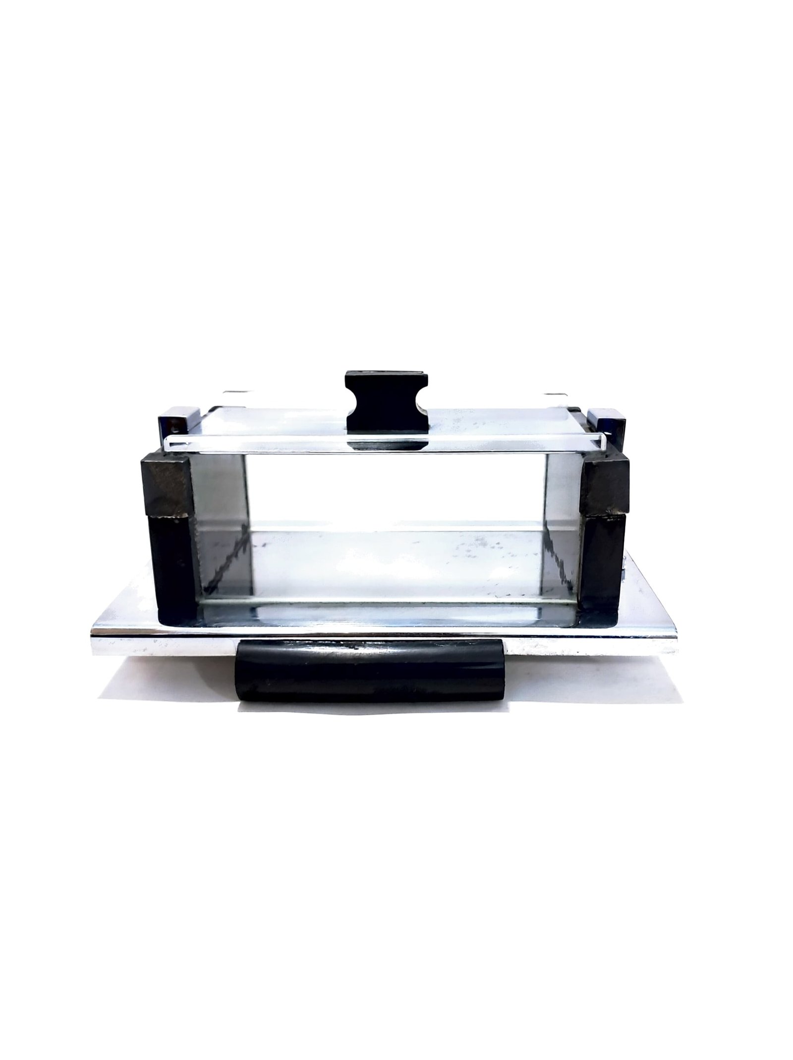 Vintage Cigarette Glass Box – Cross Base with Metal Lid