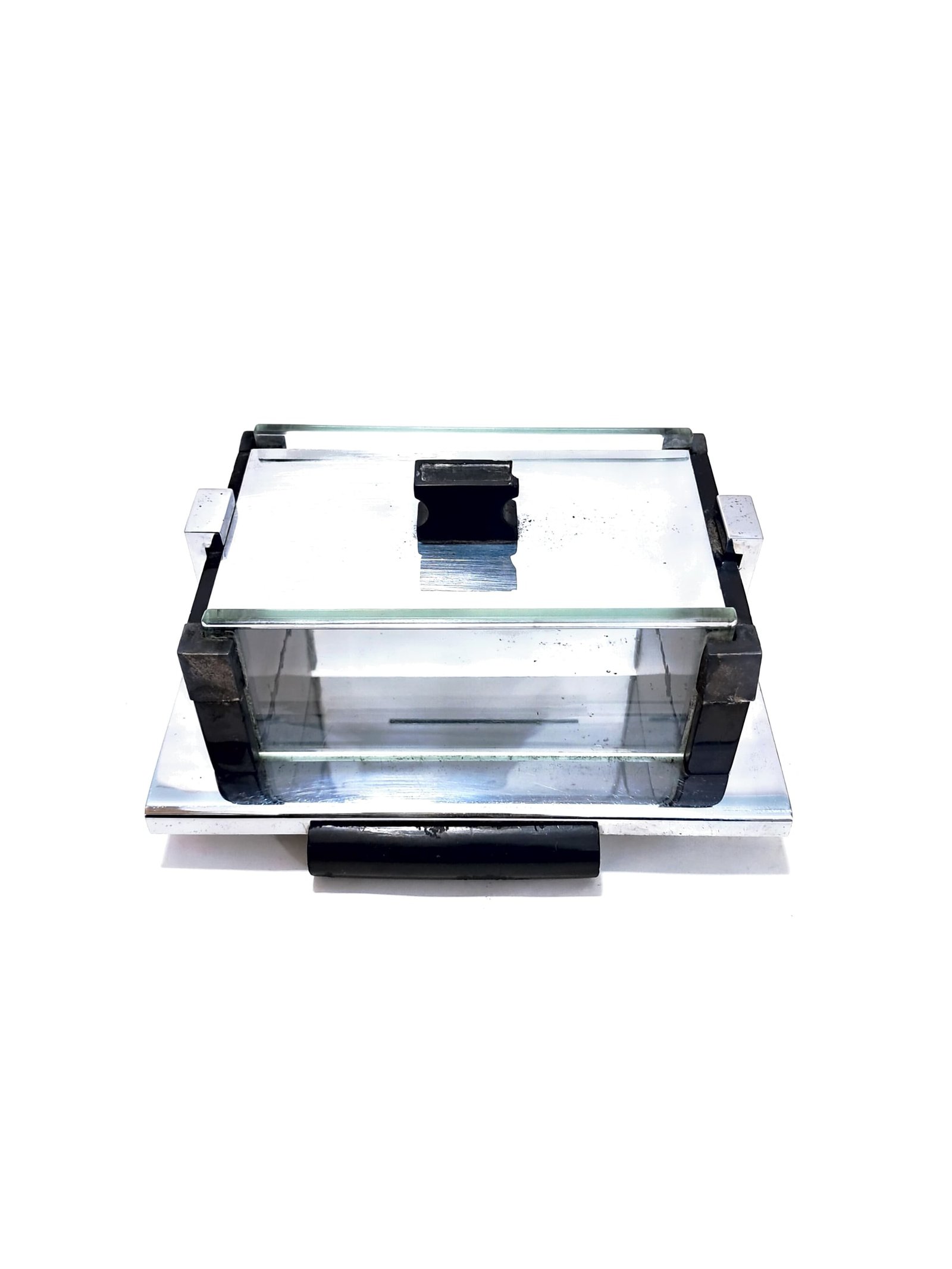 Vintage Cigarette Glass Box – Cross Base with Metal Lid