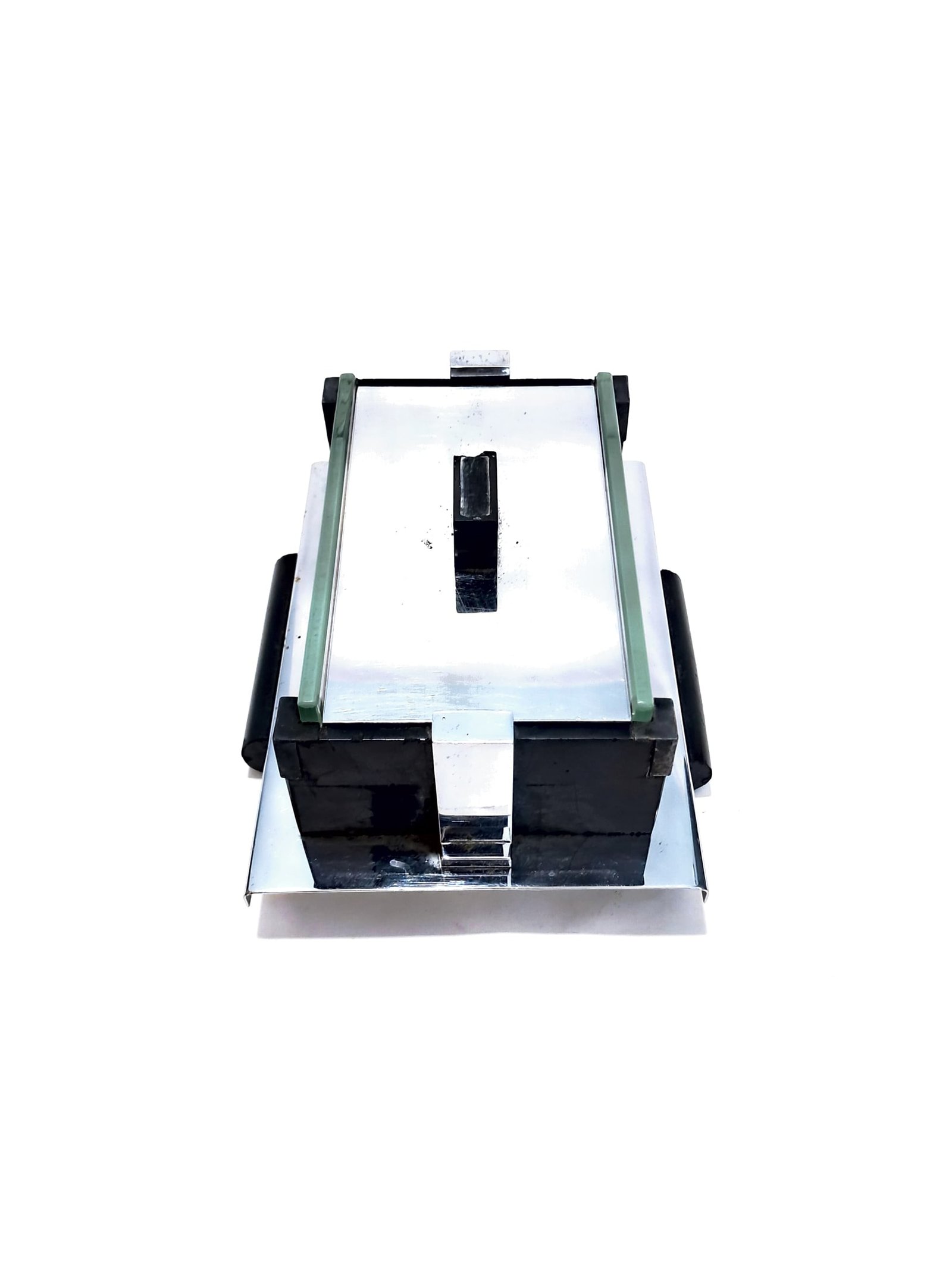 Vintage Cigarette Glass Box – Cross Base with Metal Lid