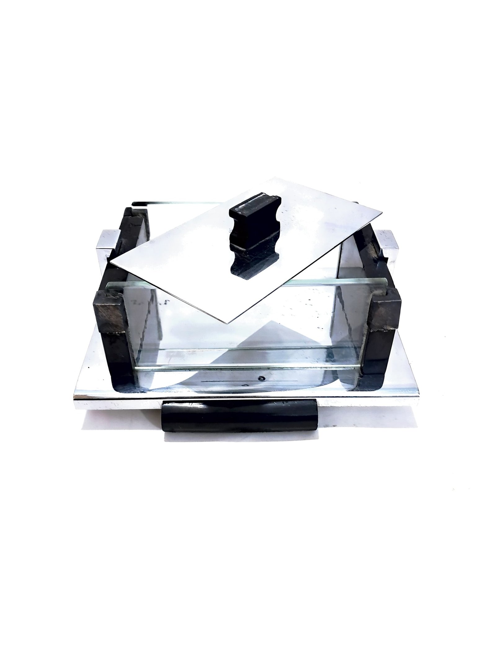 Vintage Cigarette Glass Box – Cross Base with Metal Lid