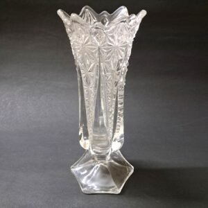 Vintage Crystal Cut Clear Glass Ornate Footed Flower Vase