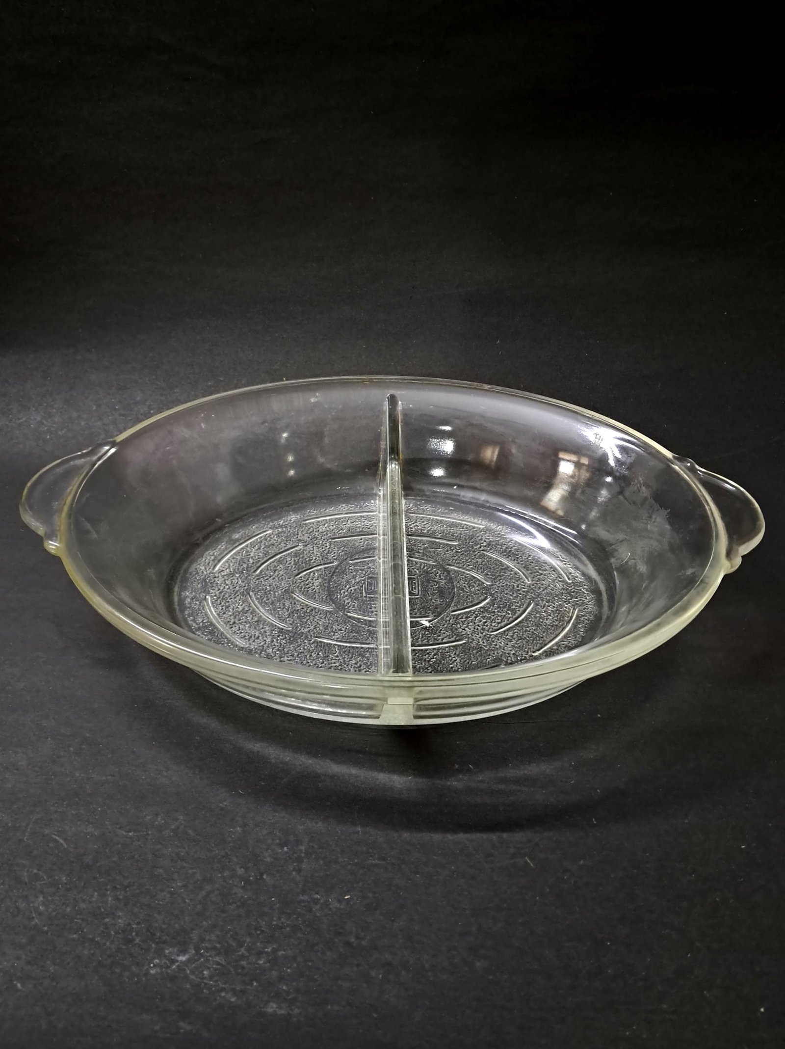 Vintage Clear USA Glasbake Oval Divided Baking & Serving Dish – Two Section Glassware