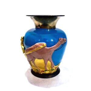 Vintage Hand-Painted Brass Camel Cart Flower Vase