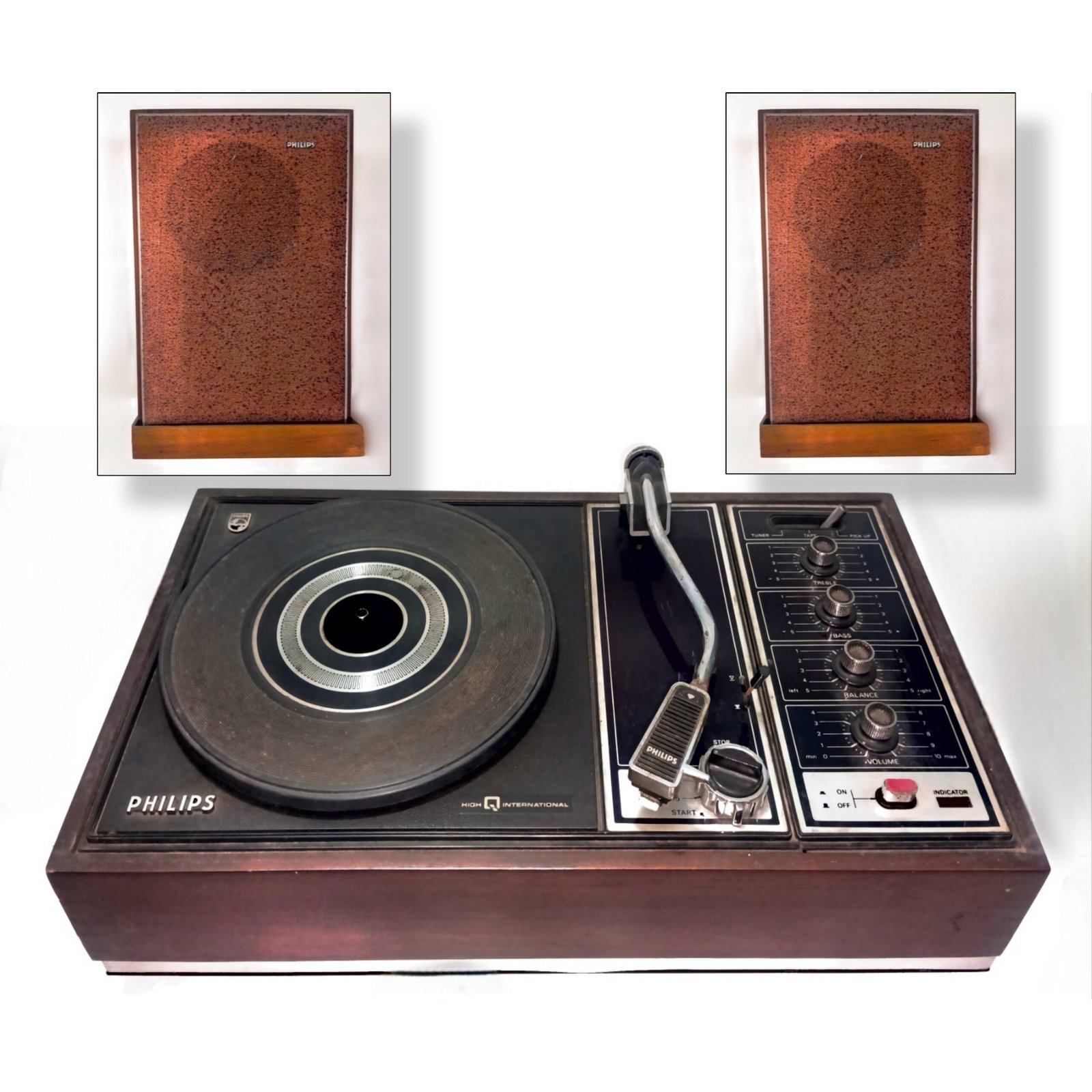 Vintage Philips Vinyl Record Player with 2 Additional Speakers