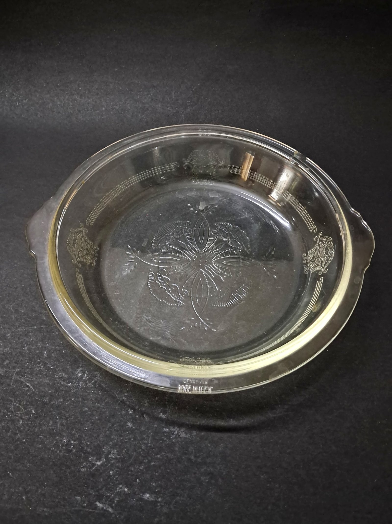 Vintage Round Philbe Clear Glass Dish – USA Glasbake | Embossed Floral Pattern