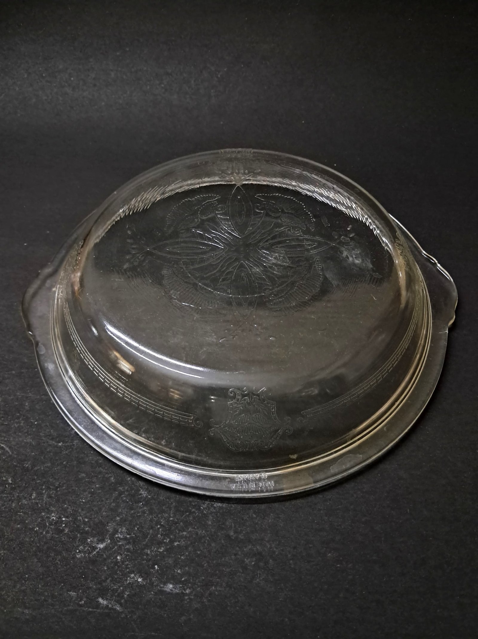 Vintage Round Philbe Clear Glass Dish – USA Glasbake | Embossed Floral Pattern